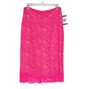 Worthington 6 Hot Pink Lace Overlay Pencil Skirt Back Zipper Lined Knee Length